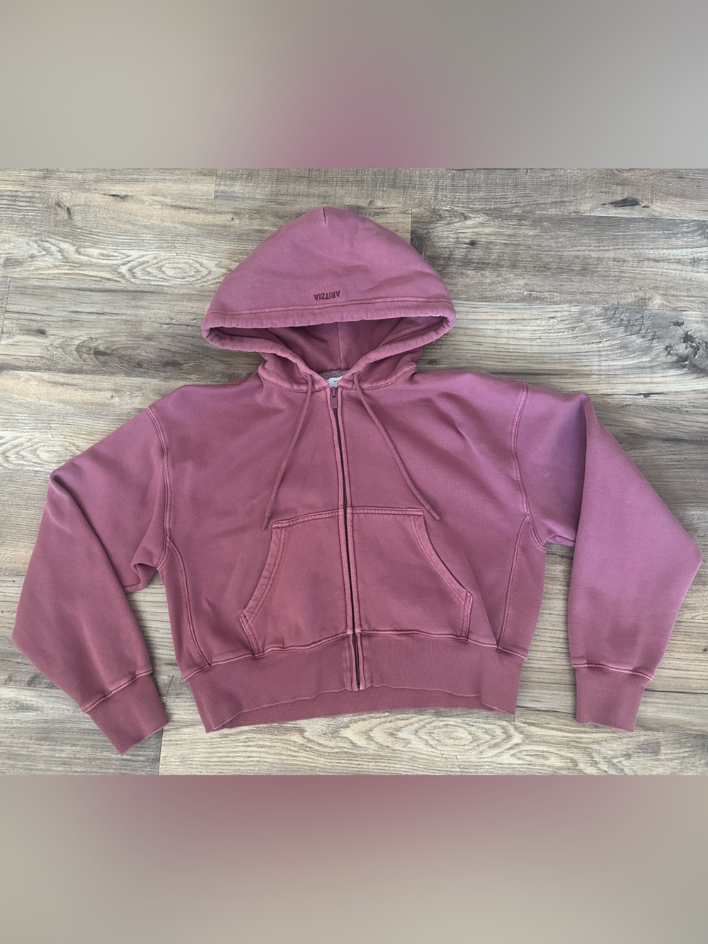 TNA Cozy sweatfleece boyfriend boxy zip hoodie in Faded Opera Rose